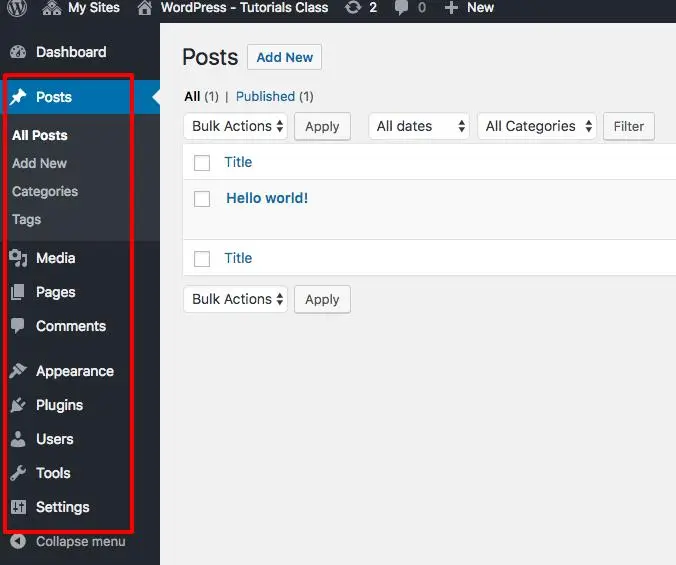 Wordpress Dashboard