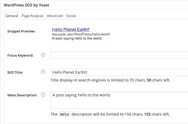 WordPress SEO settings